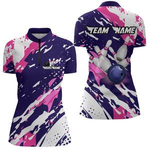 Custom Pink&Purple Bowling Shirts for Men Women Team Bowling Polo and Quarter Zip MBL117
