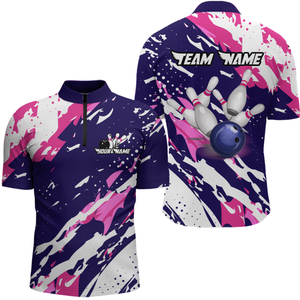 Custom Pink&Purple Bowling Shirts for Men Women Team Bowling Polo and Quarter Zip MBL117