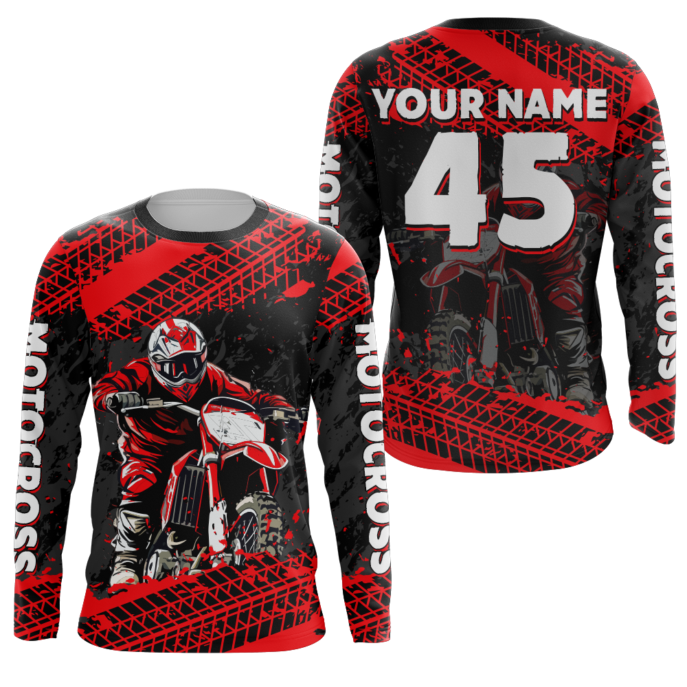 Custom Dirt Bike Motocross Racing Jersey Youth Kid Men UPF30+ Off-Road Riding Shirt Red XM228