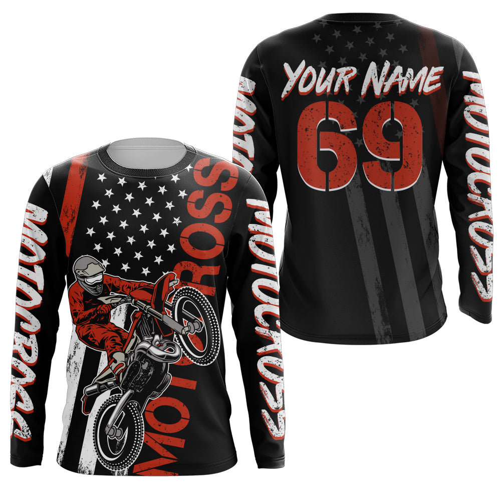 American Flag Motocross Jersey UPF30+ Racing Dirt Bike Riding Shirt Off-Road Long Sleeves XM28