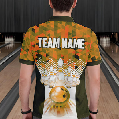 Orange Bowling Shirt for Men 3D Custom Name Bowling Jersey Shirts Team Polo & Quarter-Zip HNT10