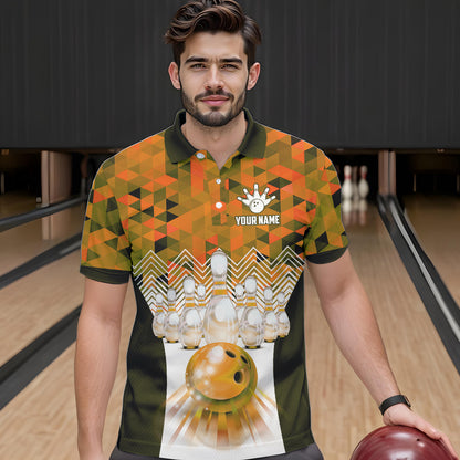 Orange Bowling Shirt for Men 3D Custom Name Bowling Jersey Shirts Team Polo & Quarter-Zip HNT10