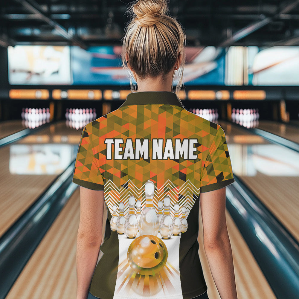 Orange Bowling Shirt for Women 3D Custom Name Bowling Jersey Shirts Team Polo & Quarter-Zip HNT10