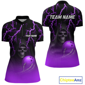 Custom Purple Thunder Skeleton Bowling Jersey for Women Bowling Polo & 1/4 Zip Bowling Team Shirts HNT108
