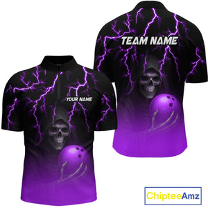 Custom Purple Thunder Skeleton Bowling Jersey for Men Bowling Polo & 1/4 Zip Bowling Team Shirts HNT108