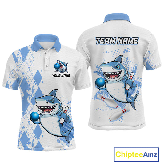Blue Shark Bowling Custom Men Bowling Shirt Polo & Quarter-Zip Bowling Team Jerseys HNT62