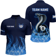 Load image into Gallery viewer, Custom Blue Cobra Snake 8 Ball Pool Flame Billiard Shirts for Men Team Polo &amp; 1/4 Zip Shirts NNT56