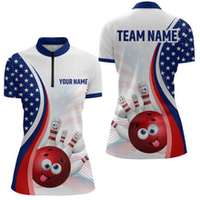 Load image into Gallery viewer, Personalized US Flag Funny Bowling Shirt for Women 3D Bowling Jersey Shirts Polo &amp; Quarter-zip with Team HNT08