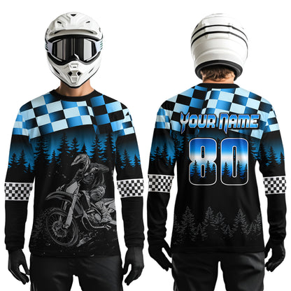 Blue Motocross Jersey Dirt Bike Jersey Kid Adult UPF30+ Custom Motocross Racing Jersey DNT56