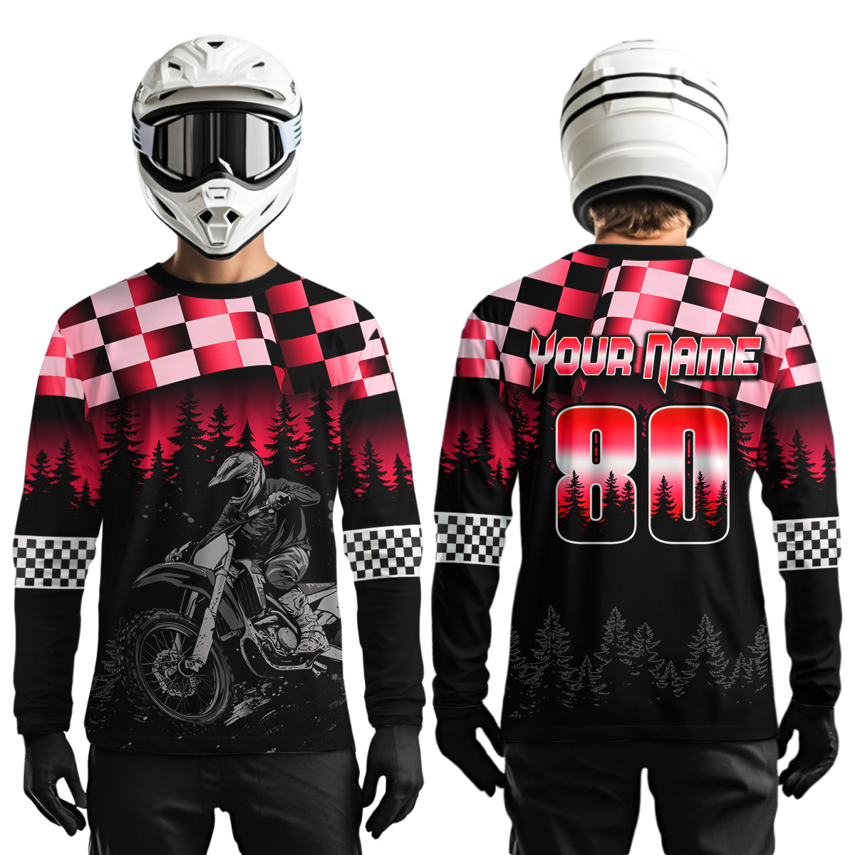 Red Motocross Jersey Dirt Bike Jersey Kid Adult UPF30+ Custom Motocross Racing Jersey DNT56