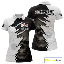 Load image into Gallery viewer, Custom Black White Skull Bowling Jersey for Women Bowling Polo &amp; 1/4 Zip Bowling Team Shirts HNT111