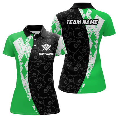 Green 8 Ball Billiard Shirts for Women Billiard Team Shirts Billiard League for Polo & 1/4 Zipper NNT84