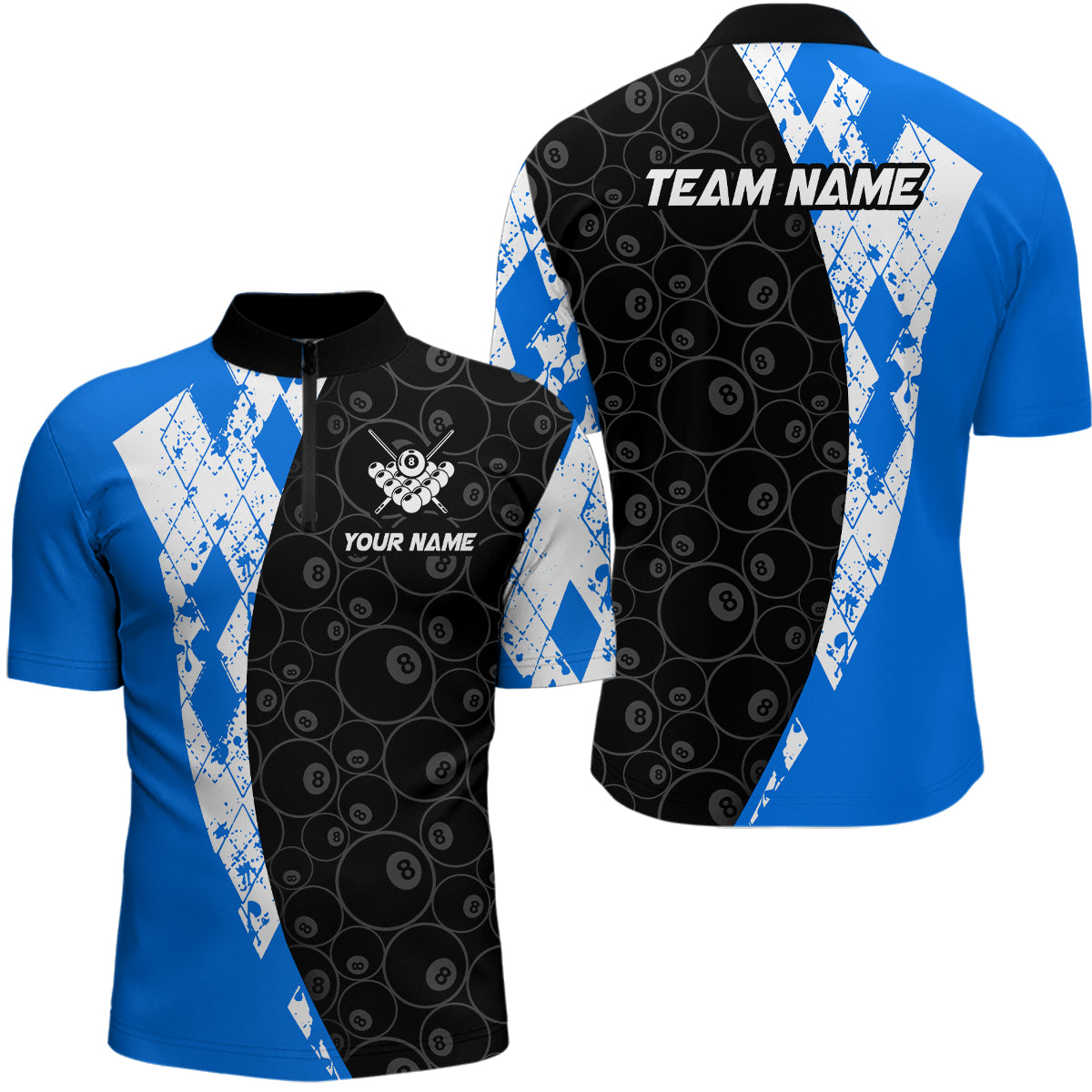 Blue 8 Ball Billiard Shirts for Men Billiard Team Shirts Billiard League for Polo & 1/4 Zipper NNT84