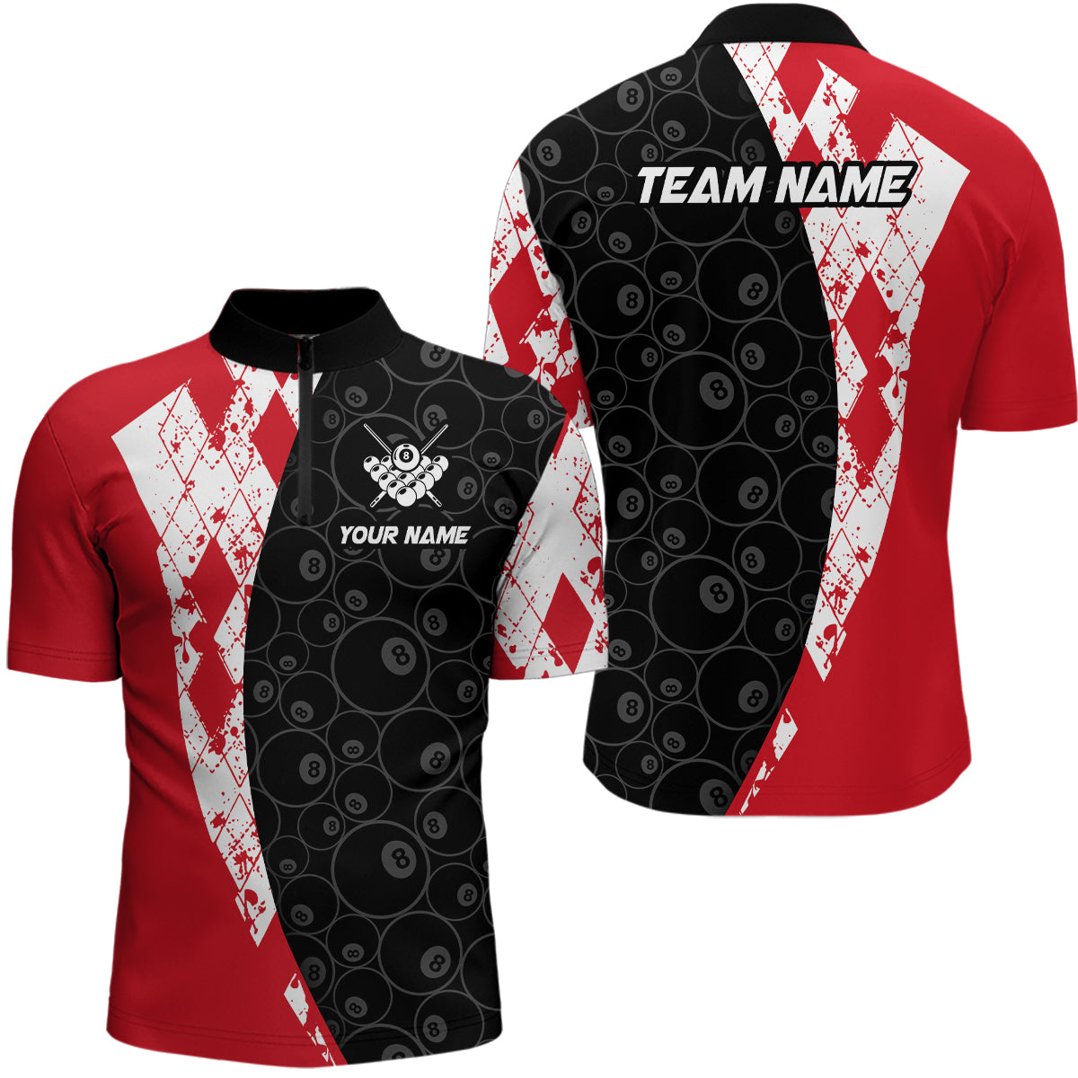 Red 8 Ball Billiard Shirts for Men Billiard Team Shirts Billiard League for Polo & 1/4 Zipper NNT84