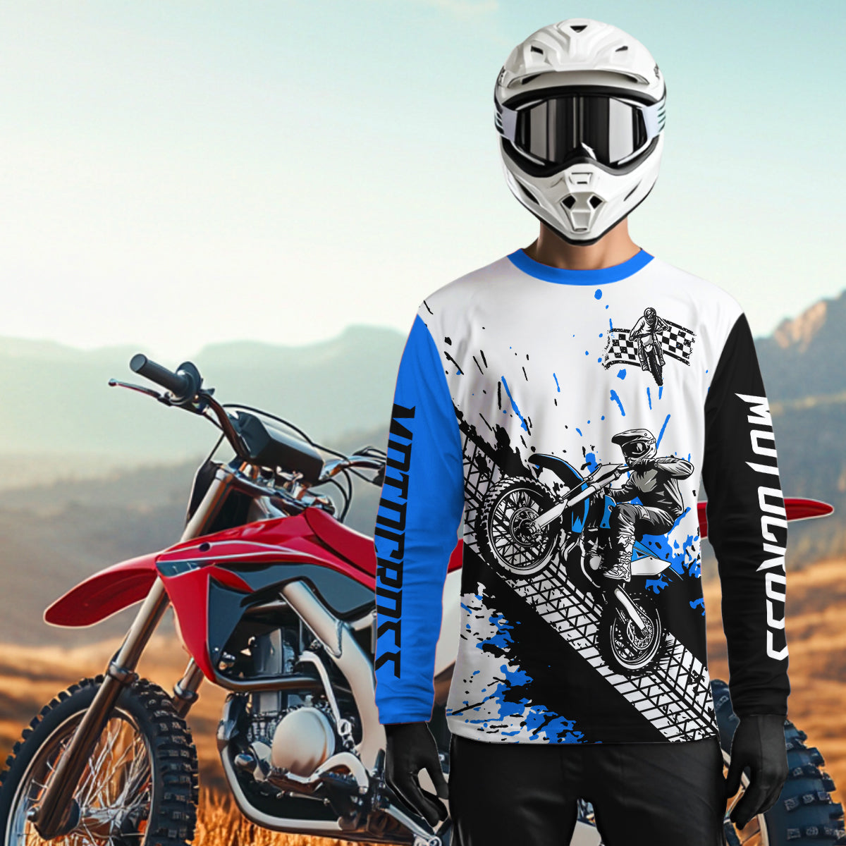 Blue Motocross Shirts Racing UPF30+Custom Dirt Bike Jersey Off-Road Shirt Kid Men Women DNT73