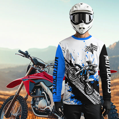 Blue Motocross Shirts Racing UPF30+Custom Dirt Bike Jersey Off-Road Shirt Kid Men Women DNT73