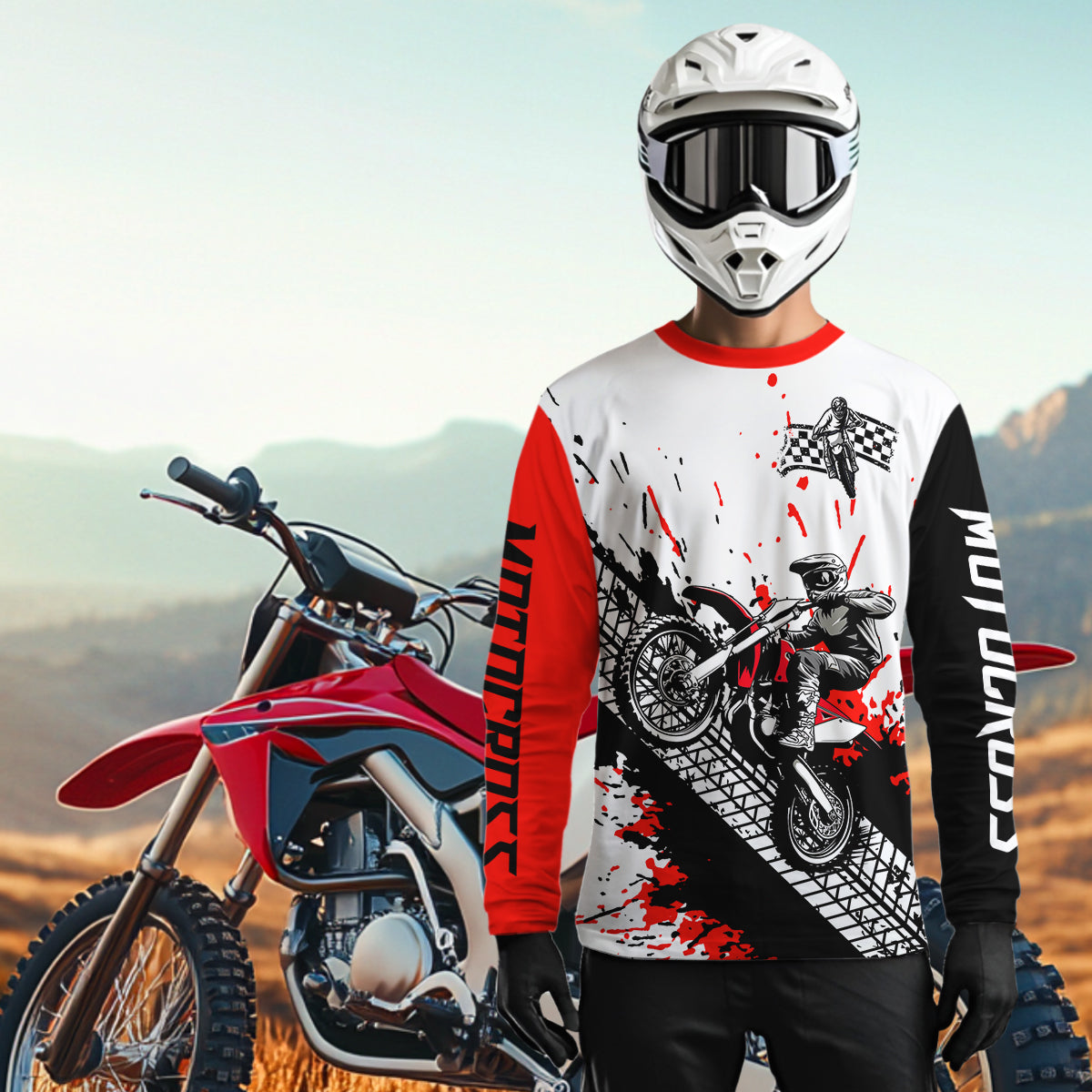Red Motocross Shirts Racing UPF30+Custom Dirt Bike Jersey Off-Road Shirt Kid Men Women DNT73