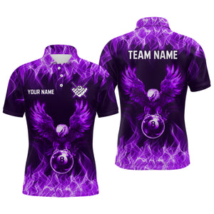 Personalized Purple Eagle Flaming 8 Ball Pool Bliiard Polo & 1/4 Zip, Billiard Shirt for Men, Billiard Team Jerseys NNT36