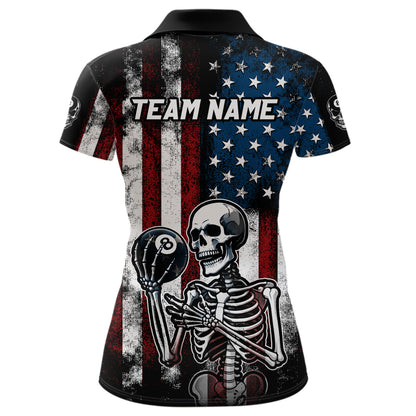 Custom US Skull 8 Ball Billiard Shirts for Women Billiard Team Shirts Billiard League Polo & 1/4 Zipper NNT86