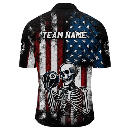 Custom US Skull 8 Ball Billiard Shirts for Men Billiard Team Shirts Billiard League Polo & 1/4 Zipper NNT86
