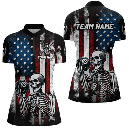 Custom US Skull 8 Ball Billiard Shirts for Women Billiard Team Shirts Billiard League Polo & 1/4 Zipper NNT86