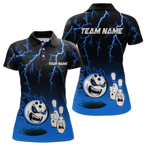 Blue Funny Crazy Bowling Shirt for Women Bowling Jersey Shirts Polo & Quarter- Zip Bowling League HNT17