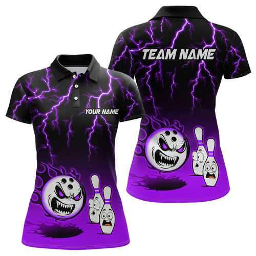 Purple Funny Crazy Bowling Shirt for Women Bowling Jersey Shirts Polo & Quarter- Zip Bowling League HNT17