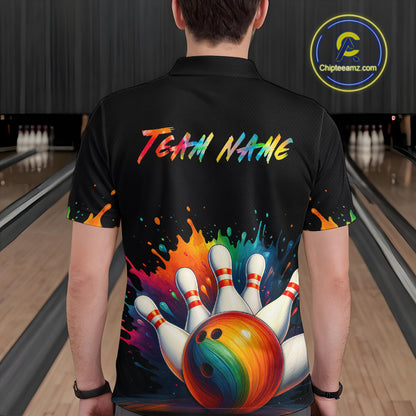 Custom Funny Colorful Bowling Jersey for Men Bowling Uniform Polo & 1/4 Zip Bowling Team Shirts HNT116