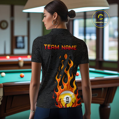 Custom 9 Ball Flaming Billiard Shirts for Women Billiard Team Shirts Billiard League NNT71
