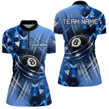 Blue Billiard Shirt 8 Ball Billiard Jersey for Women Billiard Gifts for Women Polo & 1/4 Zip NNT25