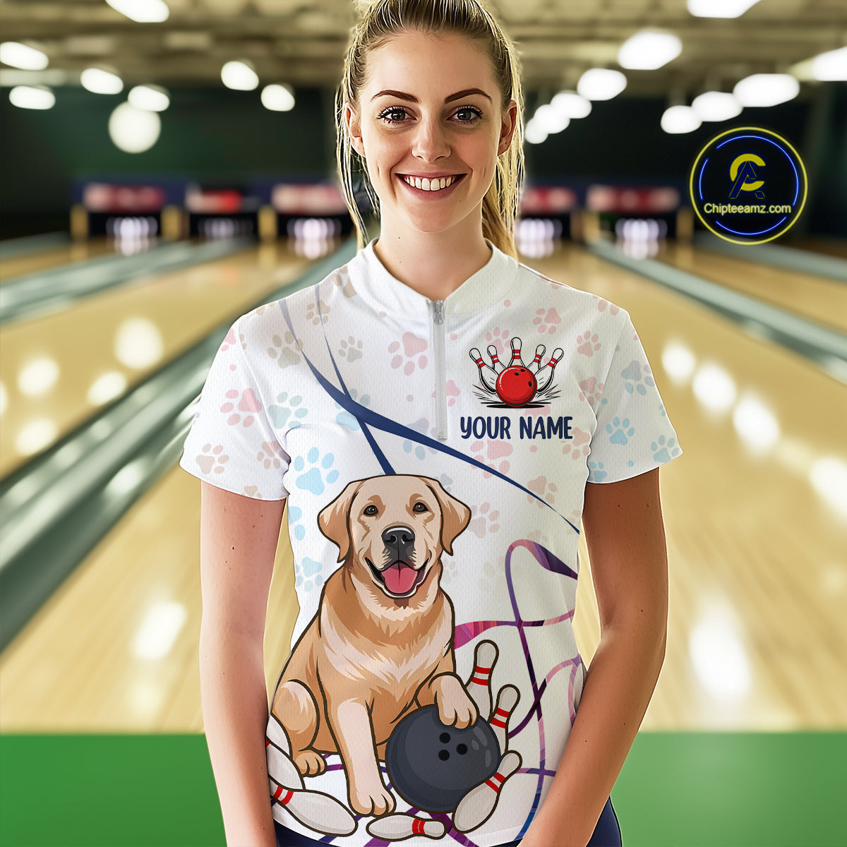 Custom Funny Dog Paw Bowling Women Polo & 1/4 Zip Shirts Bowling Team Jerseys HNT95