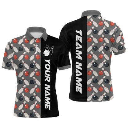 Dark Grey Bowling Pattern Custom Men Bowling Polo & Quarter-Zip Shirts Bowling Team Jerseys HNT45