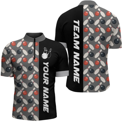 Dark Grey Bowling Pattern Custom Men Bowling Polo & Quarter-Zip Shirts Bowling Team Jerseys HNT45