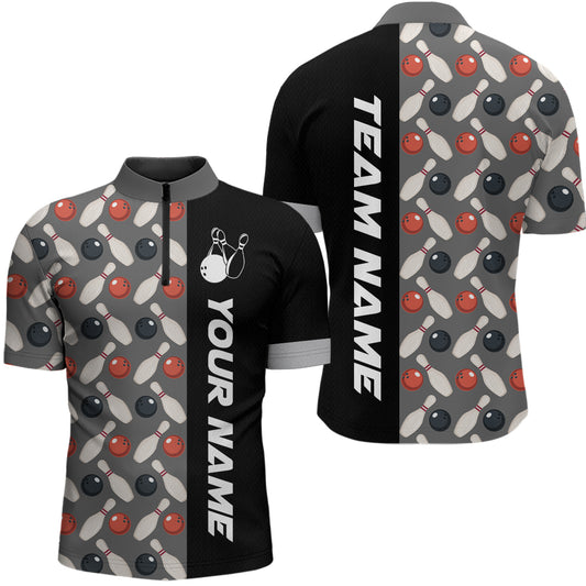 Dark Grey Bowling Pattern Custom Men Bowling Polo & Quarter-Zip Shirts Bowling Team Jerseys HNT45