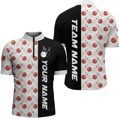 White Bowling Pattern Custom Men Bowling Polo & Quarter-Zip Shirts Bowling Team Jerseys HNT45