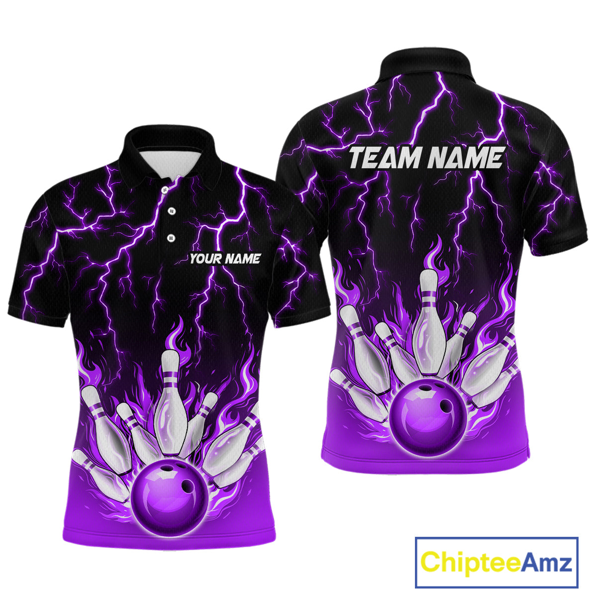 Purple Thunder Bowling Custom Men Bowling Shirt Polo & Quarter-Zip Bowling Team Shirts HNT71