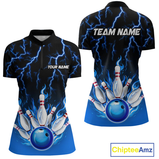 Blue Thunder Bowling Custom Women Bowling Shirt Polo & Quarter-Zip Bowling Team Shirts HNT71