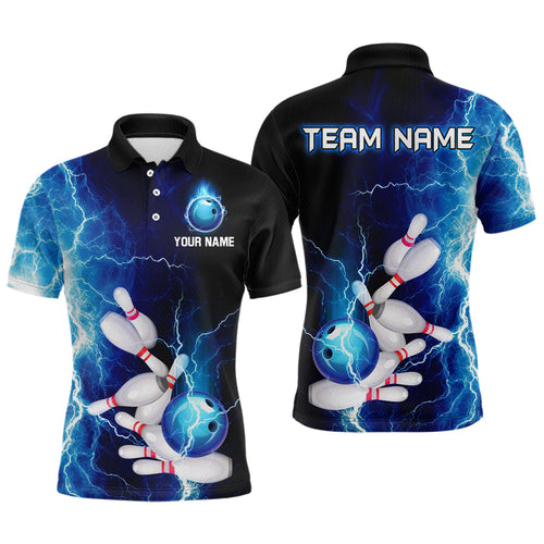 Blue Thunder Bowling Shirt for Men Custom Polo & Quarter-Zip Team Bowling Jersey Bowling Team Shirt HNT22