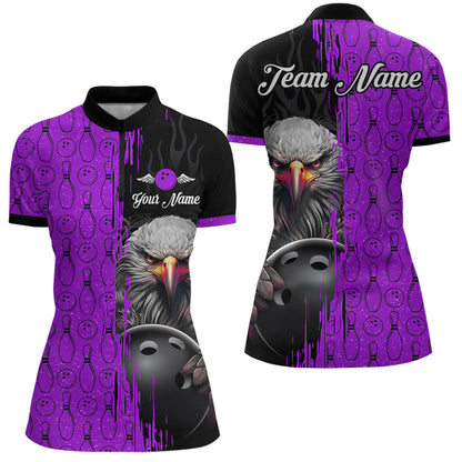 Purple Eagle Bowling Custom Women Bowling Shirt Polo & Quarter-Zip Bowling Team Jerseys HNT49