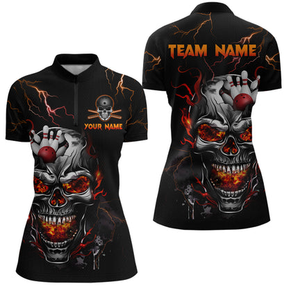 Thunder Bowling Jerseys Women Polo & 1/4 Zip Shirt Skull Bowling Shirt for Women HNT01