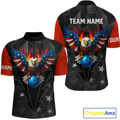Eagle US Flag Bowling Custom Men Bowling Shirt Polo & Quarter-Zip Bowling Team Jerseys HNT67