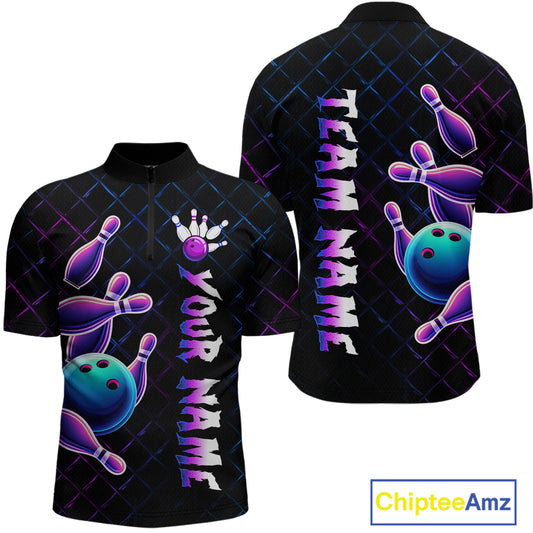 Neon Bowling Custom Men Bowling Shirt Polo & Quarter-Zip Bowling Team Jerseys HNT70