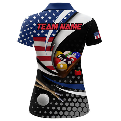 Custom US Flag 8 Ball Billiard Shirts for Women Billiard Team Shirts Billiard League Polo & 1/4 Zipper NNT83