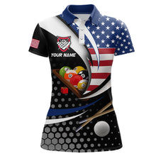 Load image into Gallery viewer, Custom US Flag 8 Ball Billiard Shirts for Women Billiard Team Shirts Billiard League Polo &amp; 1/4 Zipper NNT83