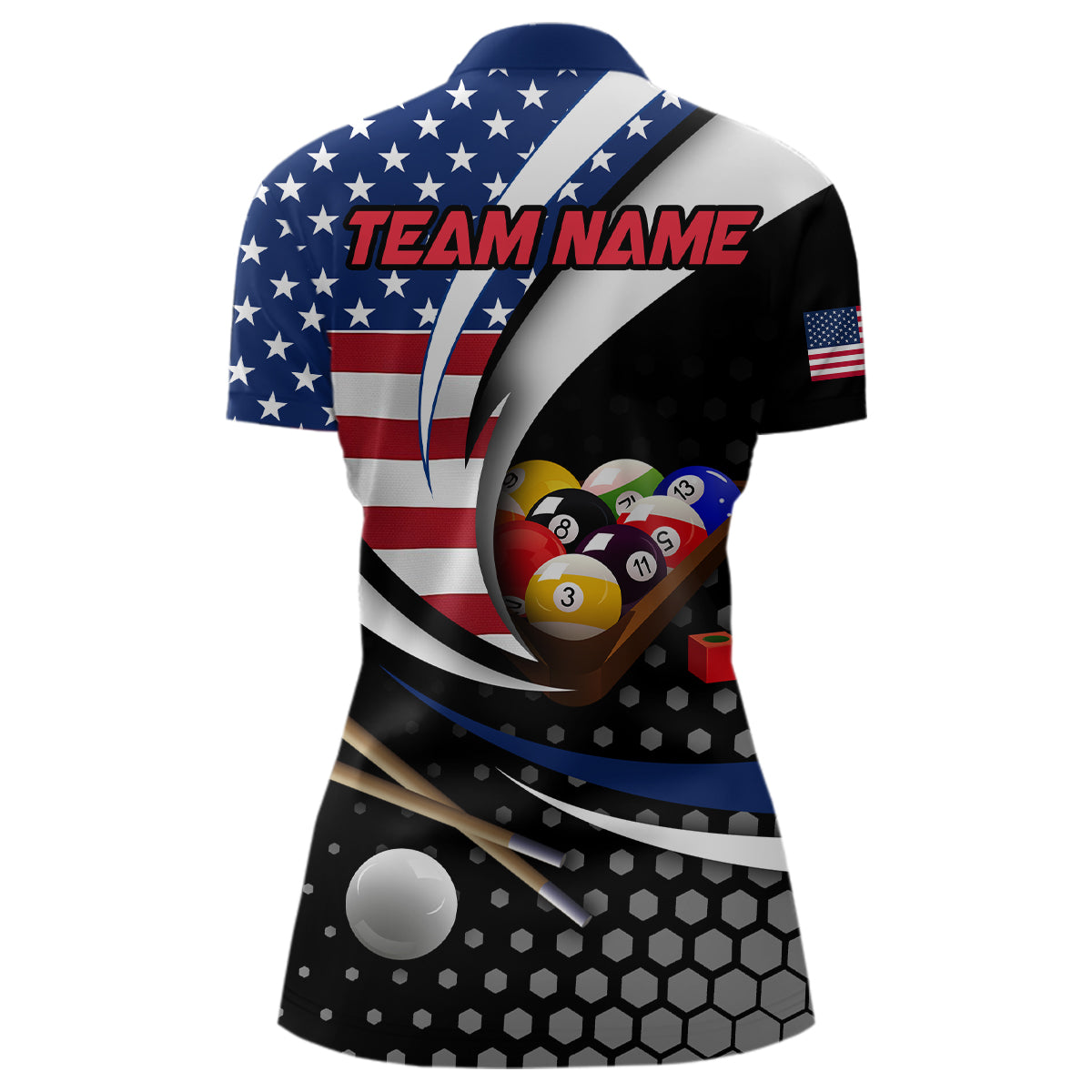 Custom US Flag 8 Ball Billiard Shirts for Women Billiard Team Shirts Billiard League Polo & 1/4 Zipper NNT83