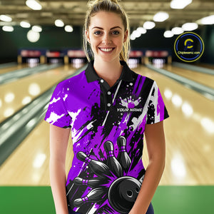 Custom Purple Bowling Jersey for Women Bowling Uniform Polo & 1/4 Zip Bowling Team Shirts HNT105