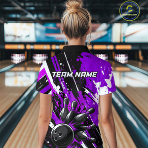 Custom Purple Bowling Jersey for Women Bowling Uniform Polo & 1/4 Zip Bowling Team Shirts HNT105