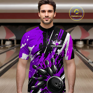 Custom Purple Bowling Jersey for Men Bowling Uniform Polo & 1/4 Zip Bowling Team Shirts HNT105
