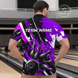 Custom Purple Bowling Jersey for Men Bowling Uniform Polo & 1/4 Zip Bowling Team Shirts HNT105