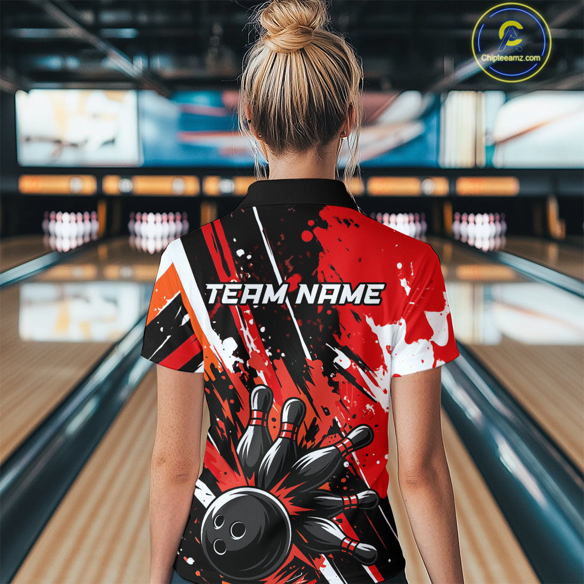 Custom Red Bowling Jersey for Women Bowling Uniform Polo & 1/4 Zip Bowling Team Shirts HNT105